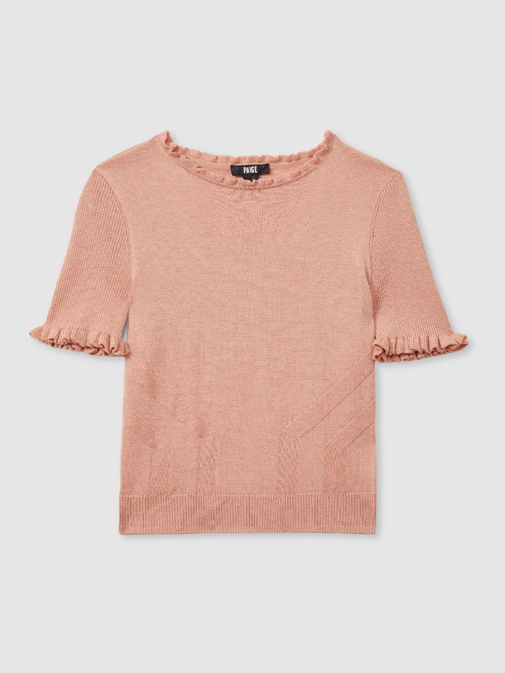 Reiss Paige Metallic Ruffle Trim Top In Peach