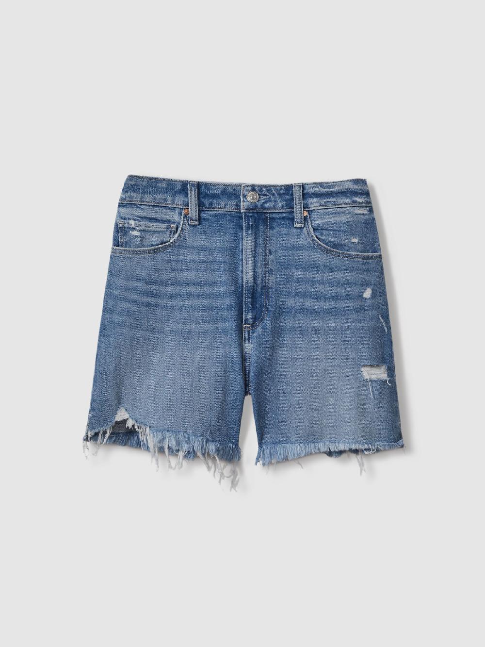 Reiss Paige Raw Hem Denim Shorts In Denim Blue