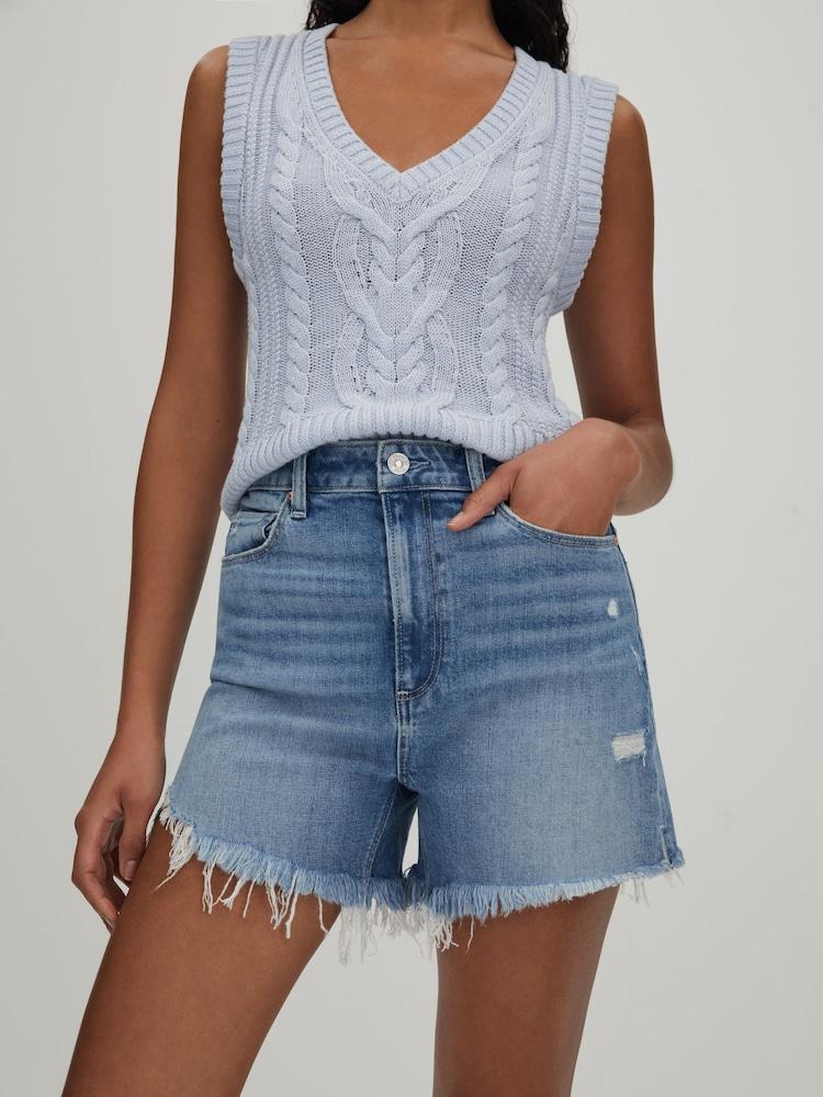 reiss Paige Raw Hem Denim Shorts in Denim Blue