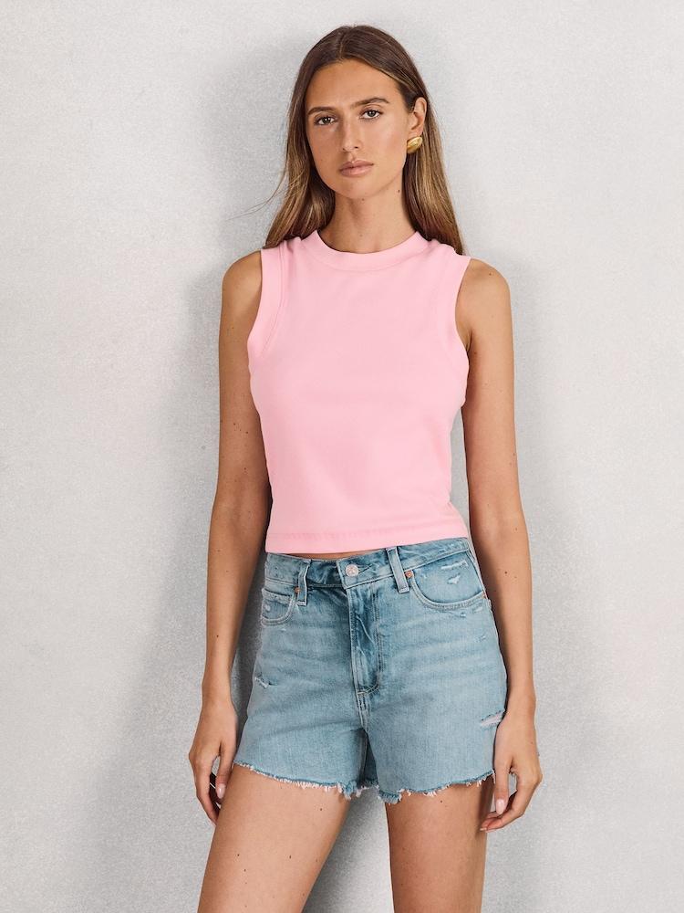 reiss Paige Raw Hem Shorts in Light Blue