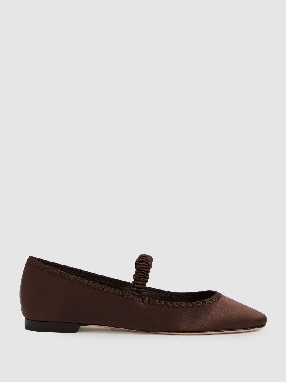 Reiss Paige Satin Ballerina Shoes In Chocolate
