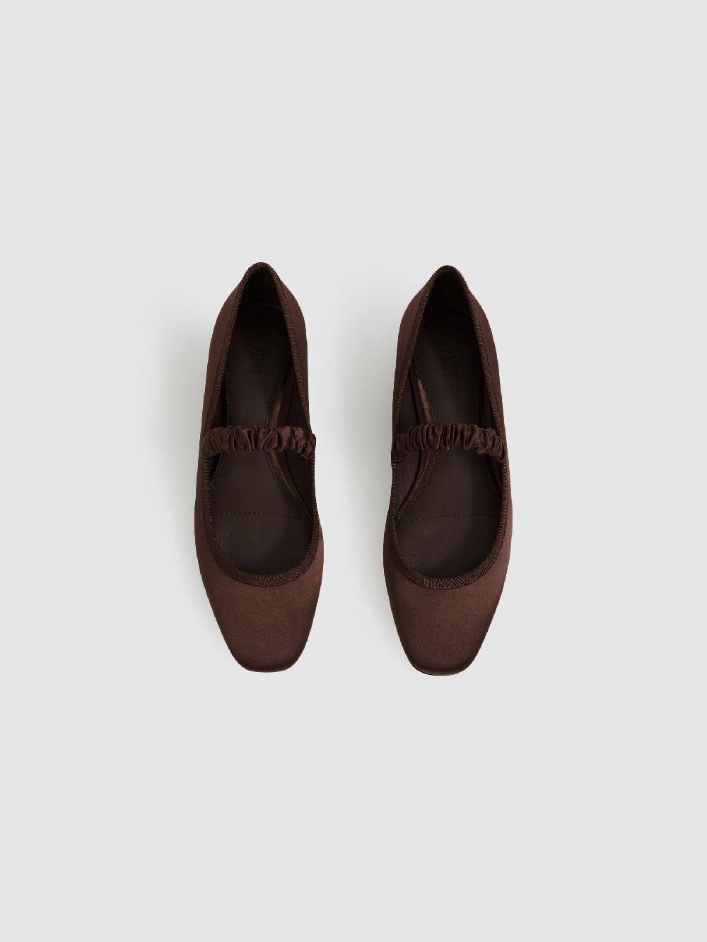 Reiss Paige Satin Ballerina Shoes In Chocolate