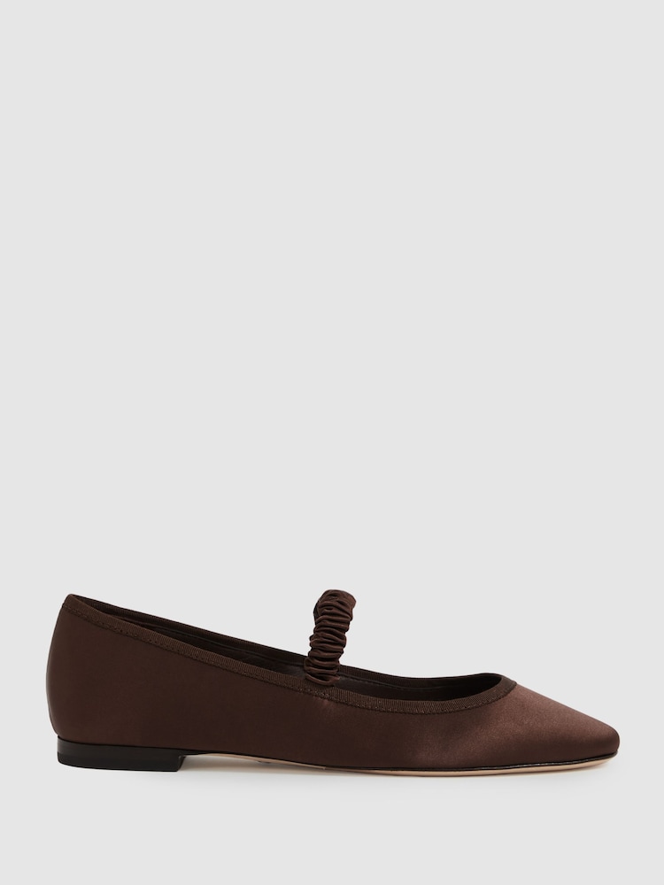reiss Paige Satin Ballerina Shoes in Chocolate