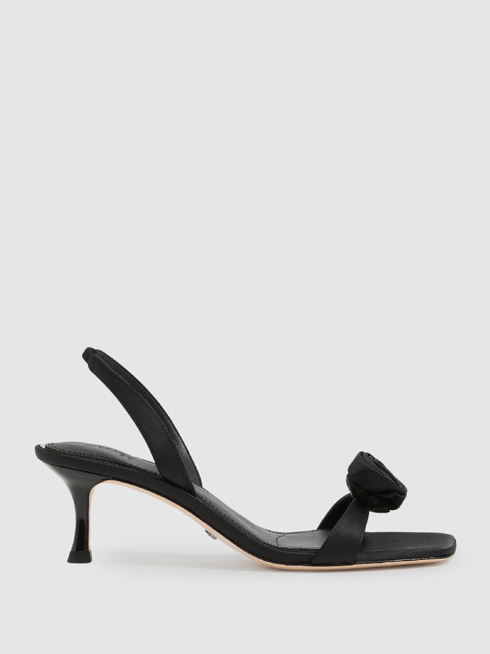 Reiss Paige Satin Rosette Sandals In Black