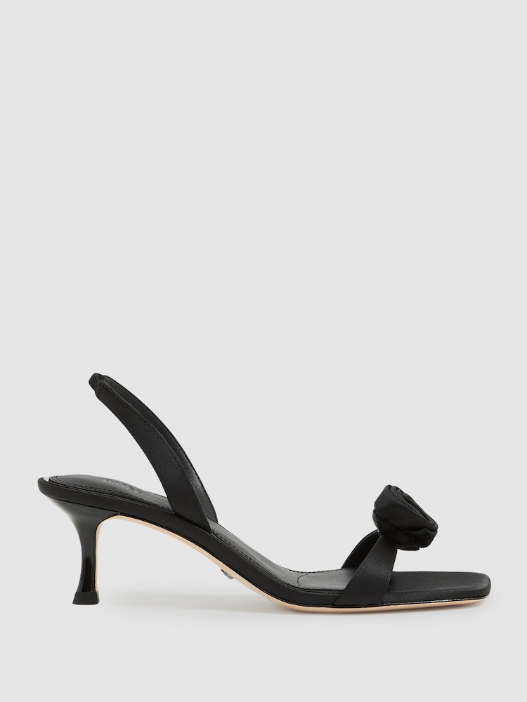 reiss Paige Satin Rosette Sandals in Black