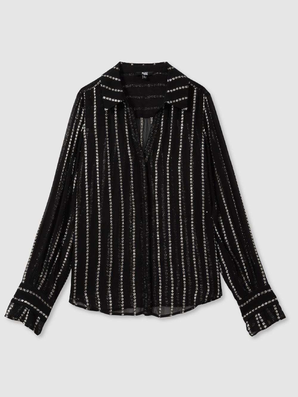 Reiss Paige Sheer Floral-Stripe Blouse In Black