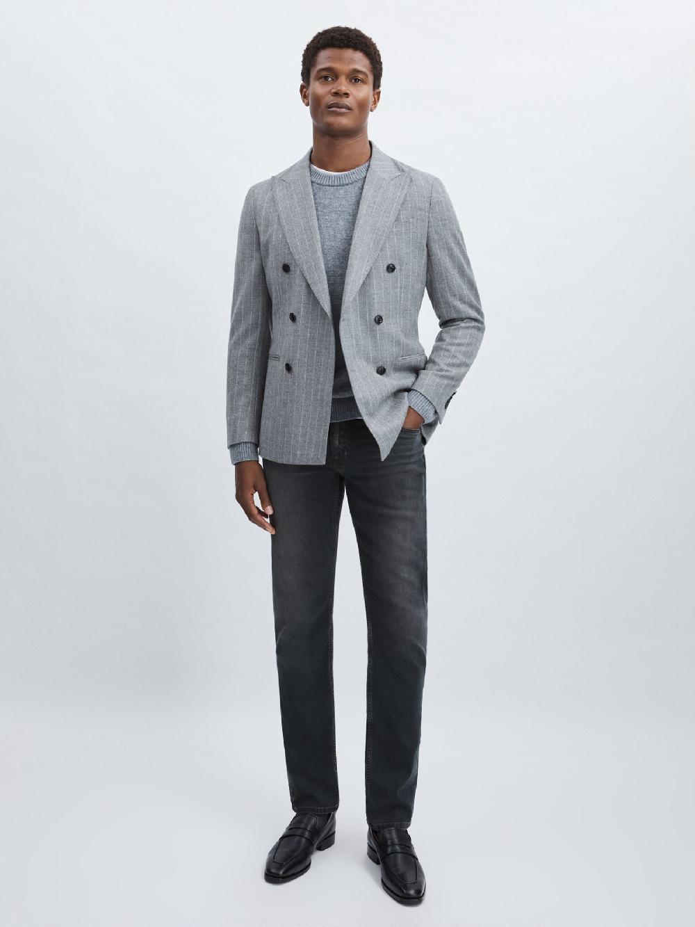 Reiss Paige Slim Leg Stretch Jeans In Grey/Navy