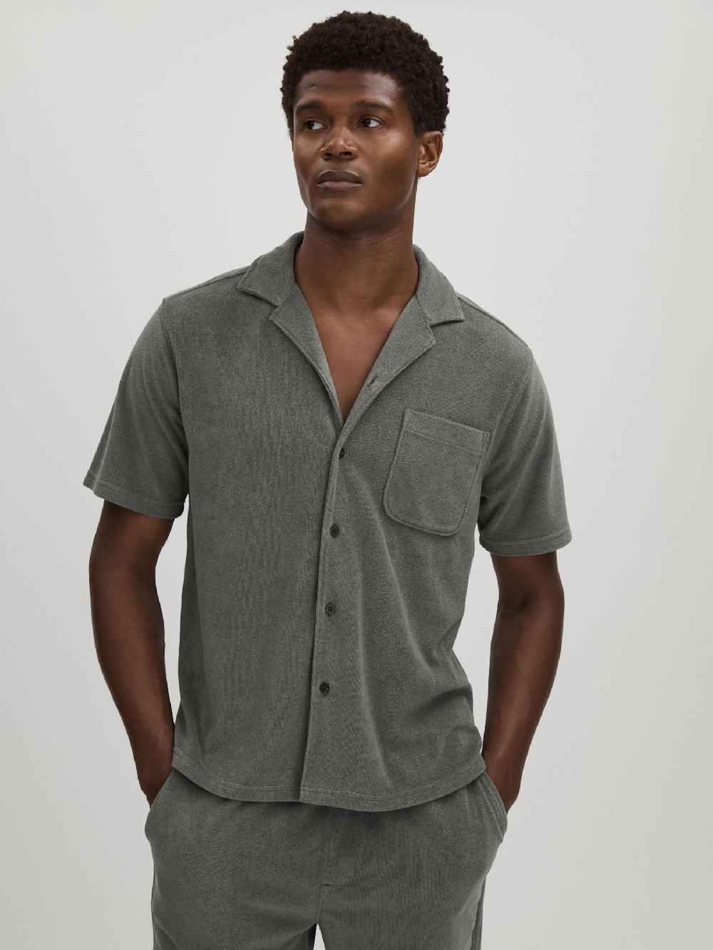 Reiss Paige Terry Cuban Collar Shirt In Grey