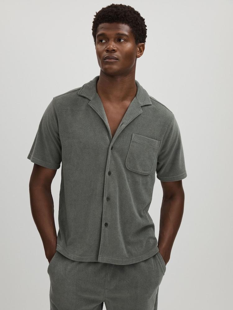 reiss Paige Terry Cuban Collar Shirt in Grey
