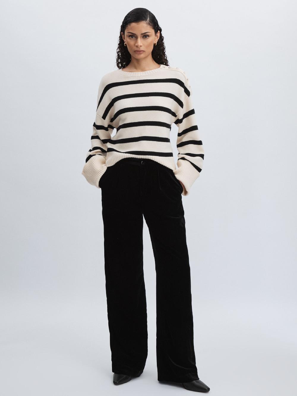 Reiss Paige Velvet Wide-Leg Trousers In Black