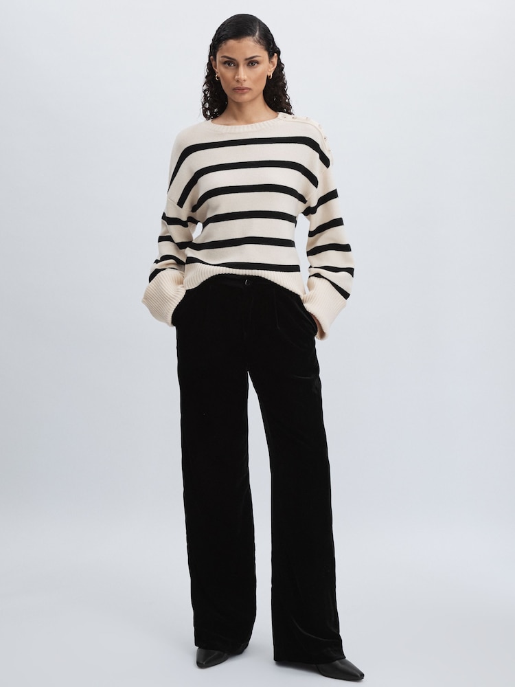 reiss Paige Velvet Wide-Leg Trousers in Black