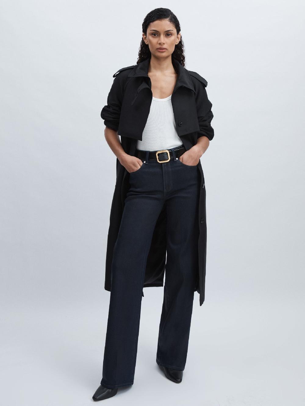 Reiss Paige Wide-Leg Coated Jeans In Glazed Indigo