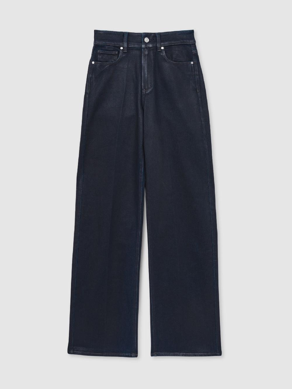 Reiss Paige Wide-Leg Coated Jeans In Glazed Indigo