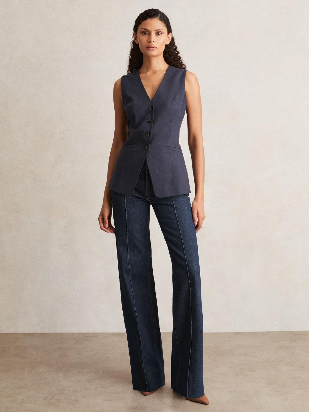 Reiss Paige Wide Leg Pintuck Jeans In Anais Blue
