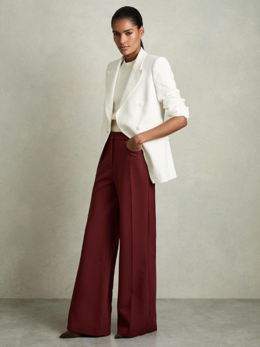Reiss Palazzo Tailored Trousers In Dark Red