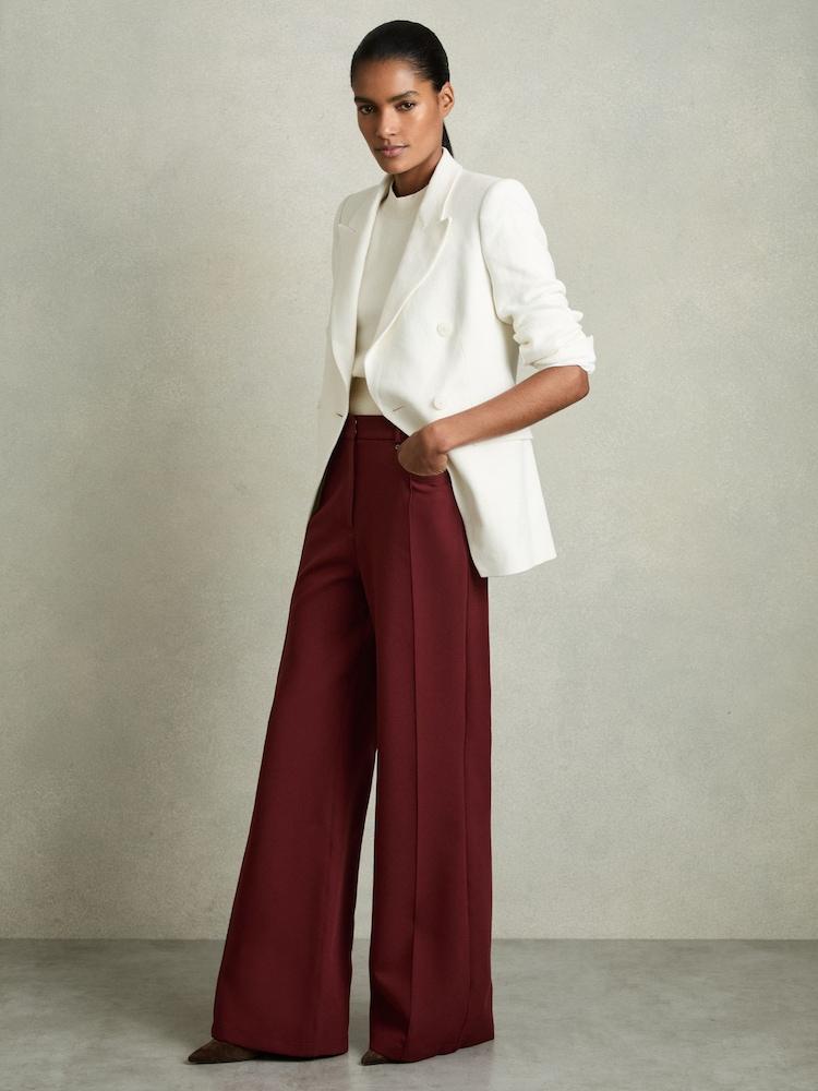reiss Palazzo Tailored Trousers in Dark Red