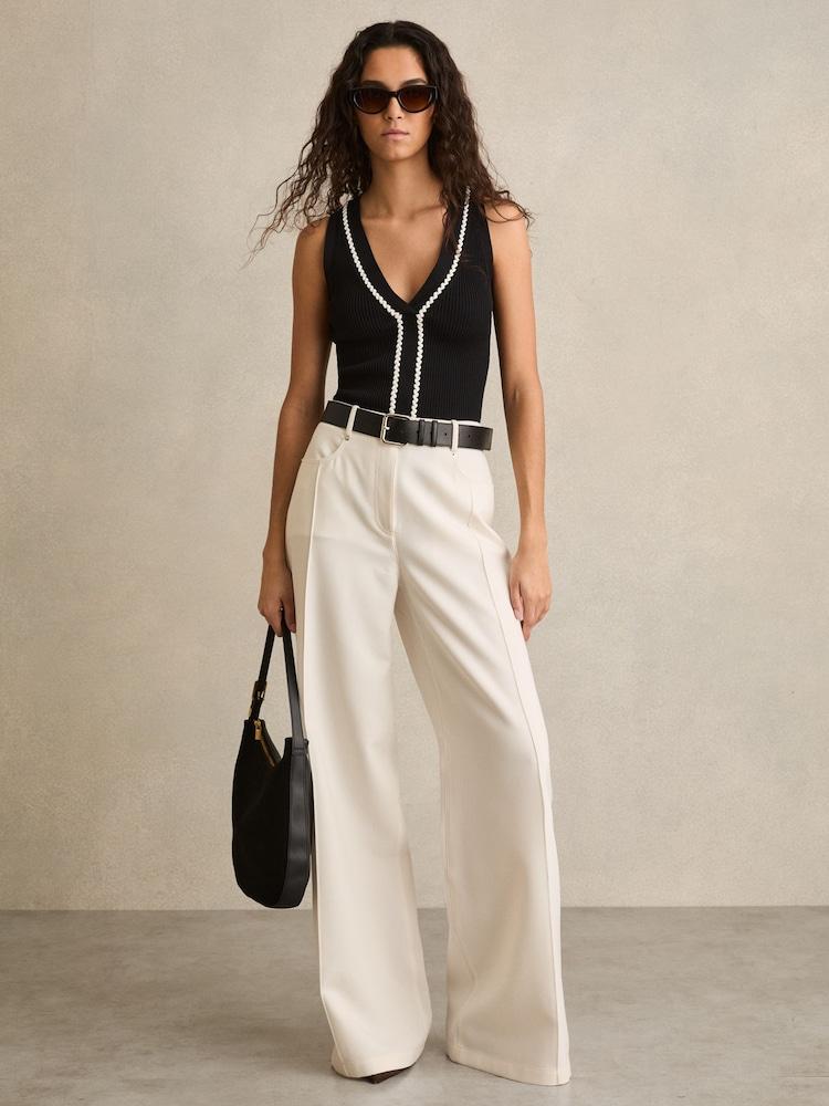 reiss Palazzo Tailored Trousers in Ivory