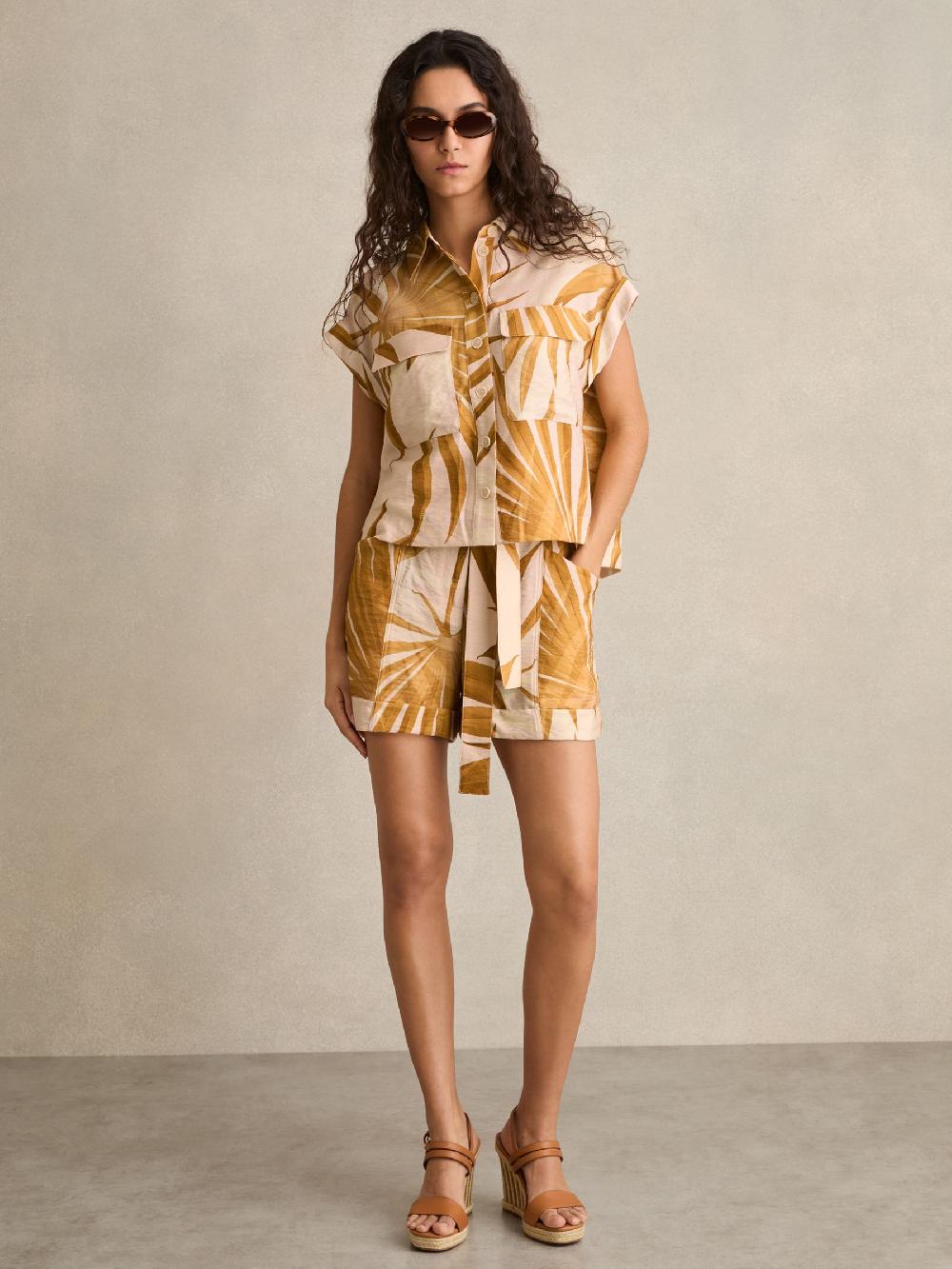 Reiss Palm Print Shirt In Neutral