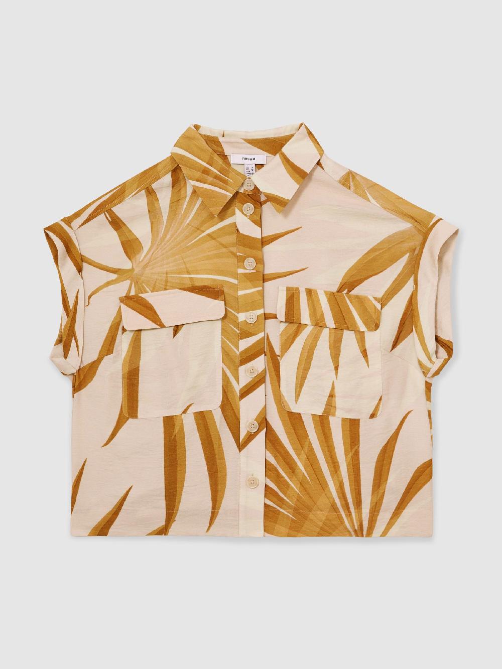 Reiss Palm Print Shirt In Neutral