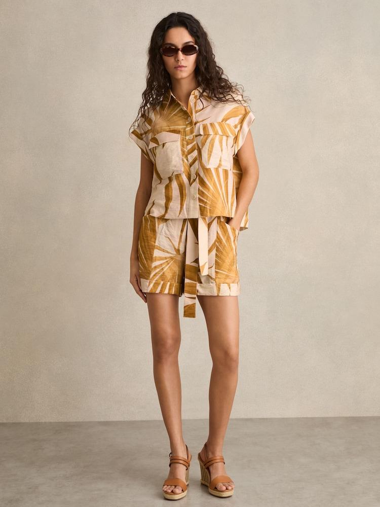 reiss Palm Print Shirt in Neutral