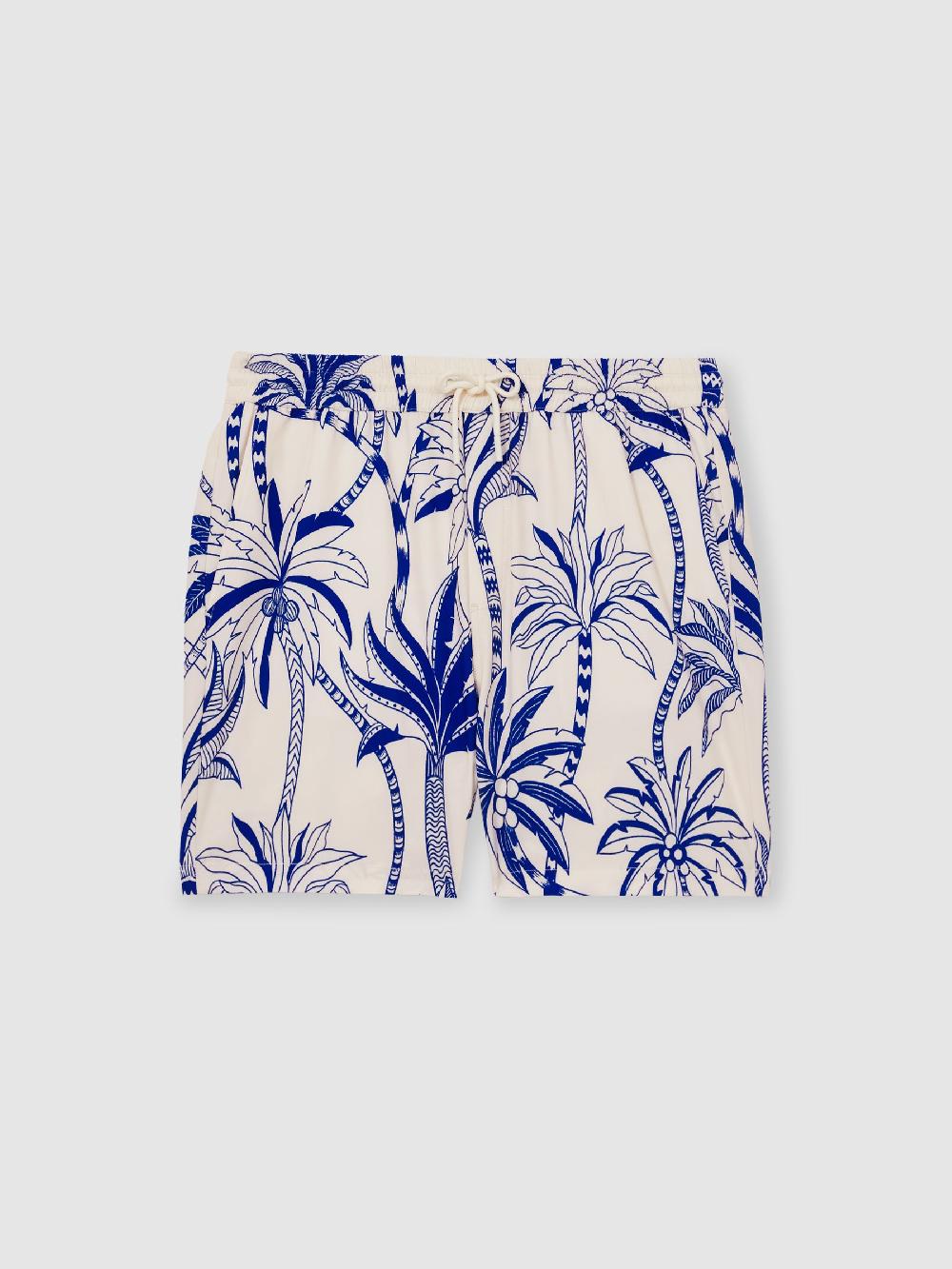 Reiss Palm Print Swim Shorts In French Blue/White