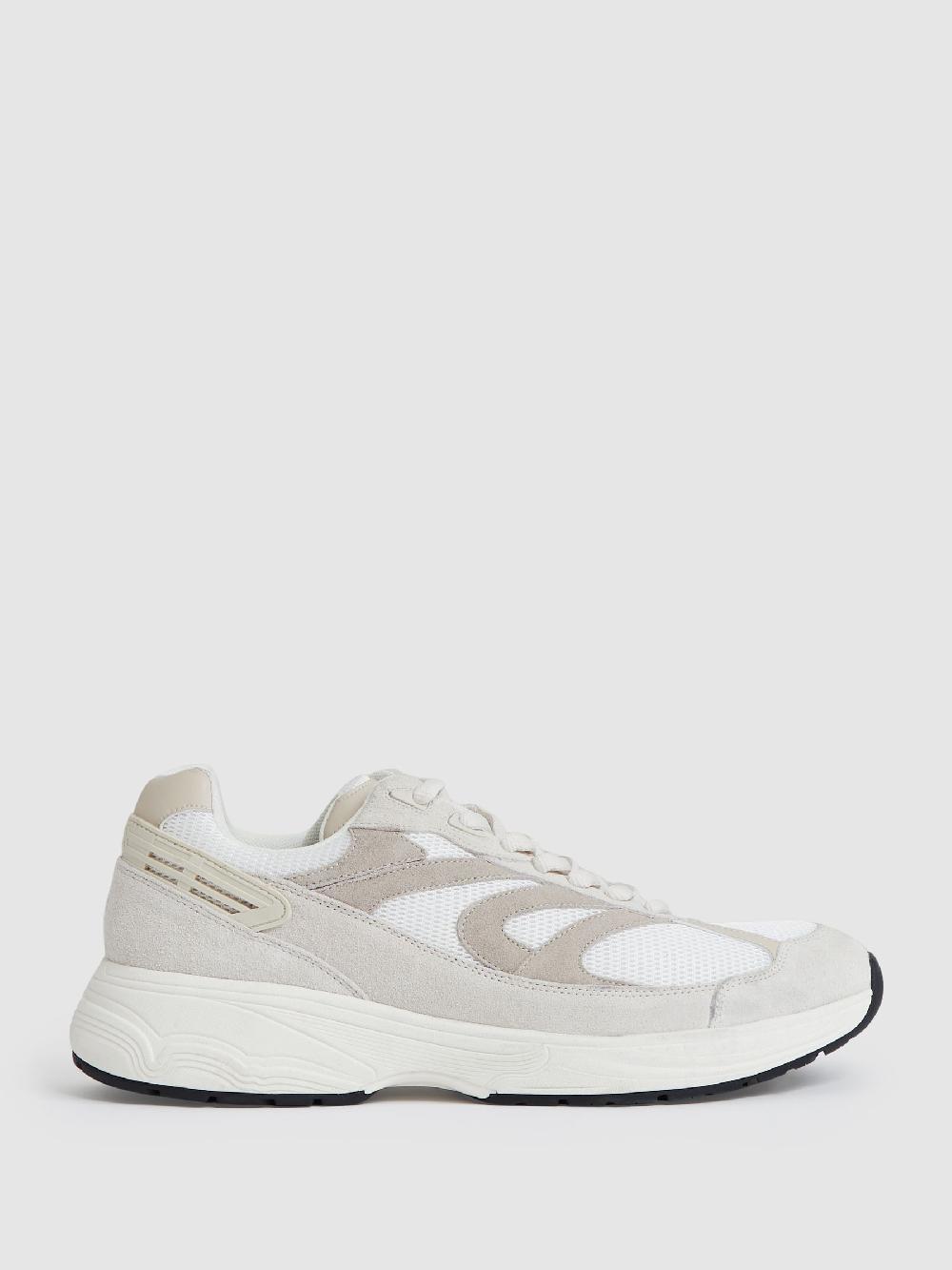 Reiss Panelled Running Trainers In Off White/Stone