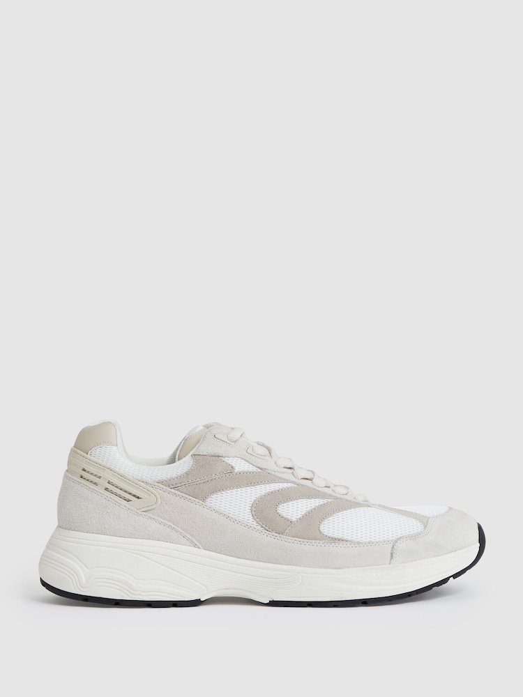 reiss Panelled Running Trainers in Off White/Stone