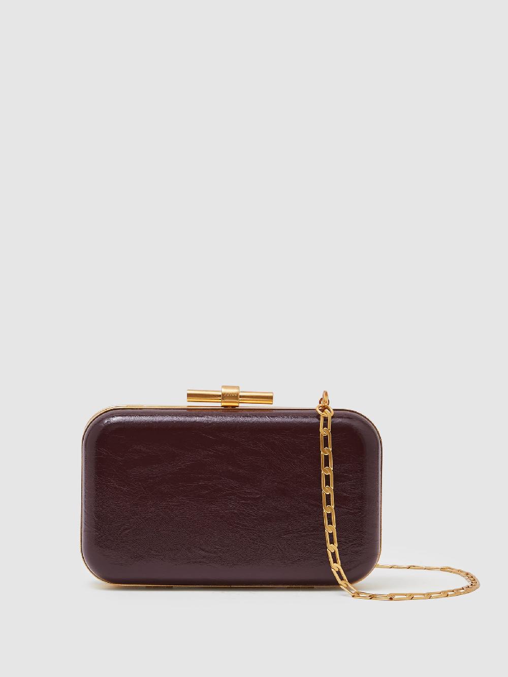Reiss Patent Box Clutch Bag In Burgundy
