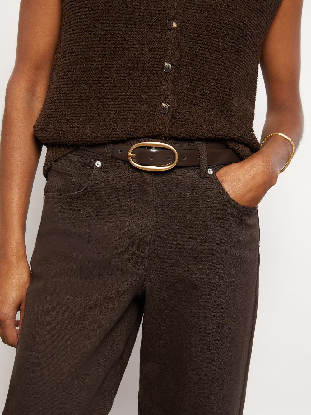 Reiss Patent Leather Oval Buckle Belt In Chocolate
