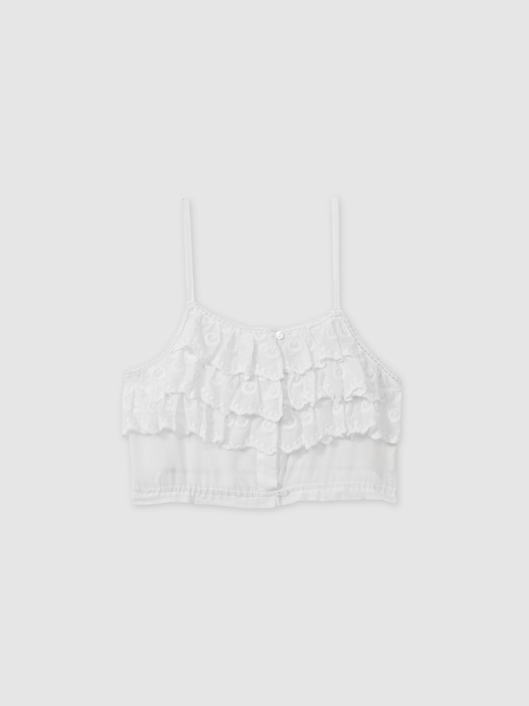 Reiss Patti White Mille 100% Cotton Ruffle Crop Top