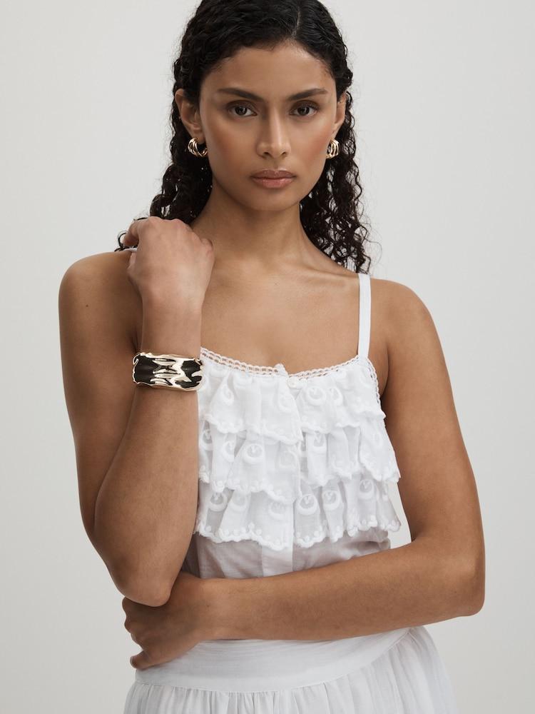 reiss Patti White Mille 100% Cotton Ruffle Crop Top