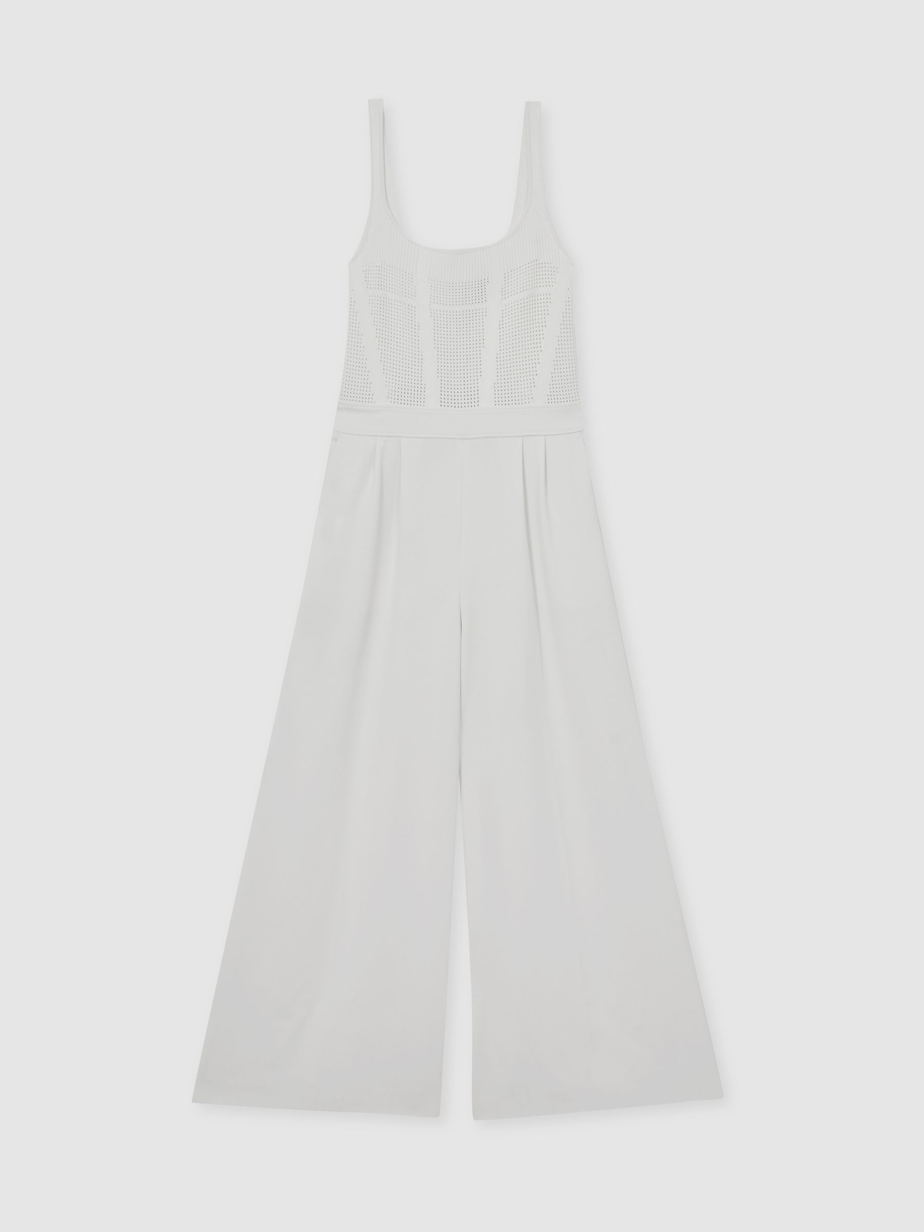 Reiss Perforated-Knit Wide-Leg Jumpsuit In Ivory