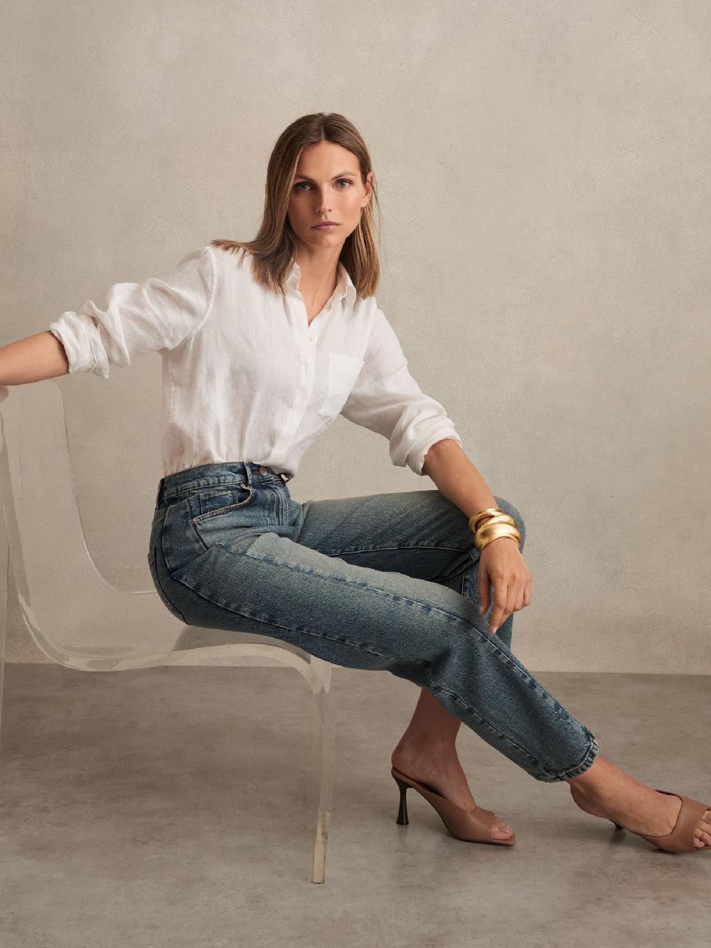 Reiss Petite Barrel-Leg Seam Jeans In Mid Blue