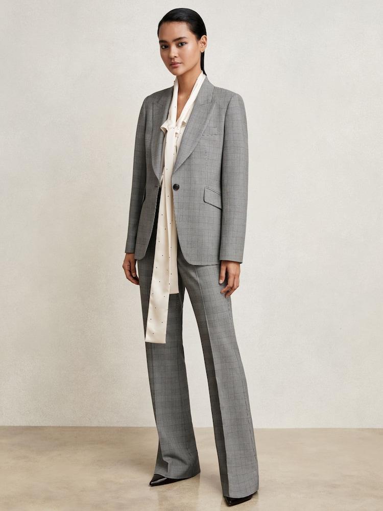 reiss Petite Check Flared Suit Trousers in Grey