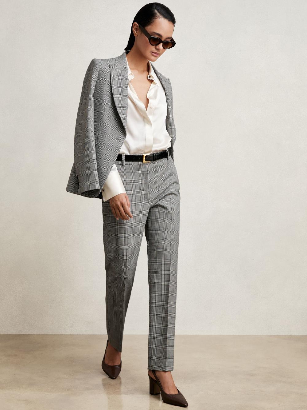 Reiss Petite Check Slim-Fit Suit Trousers In Grey