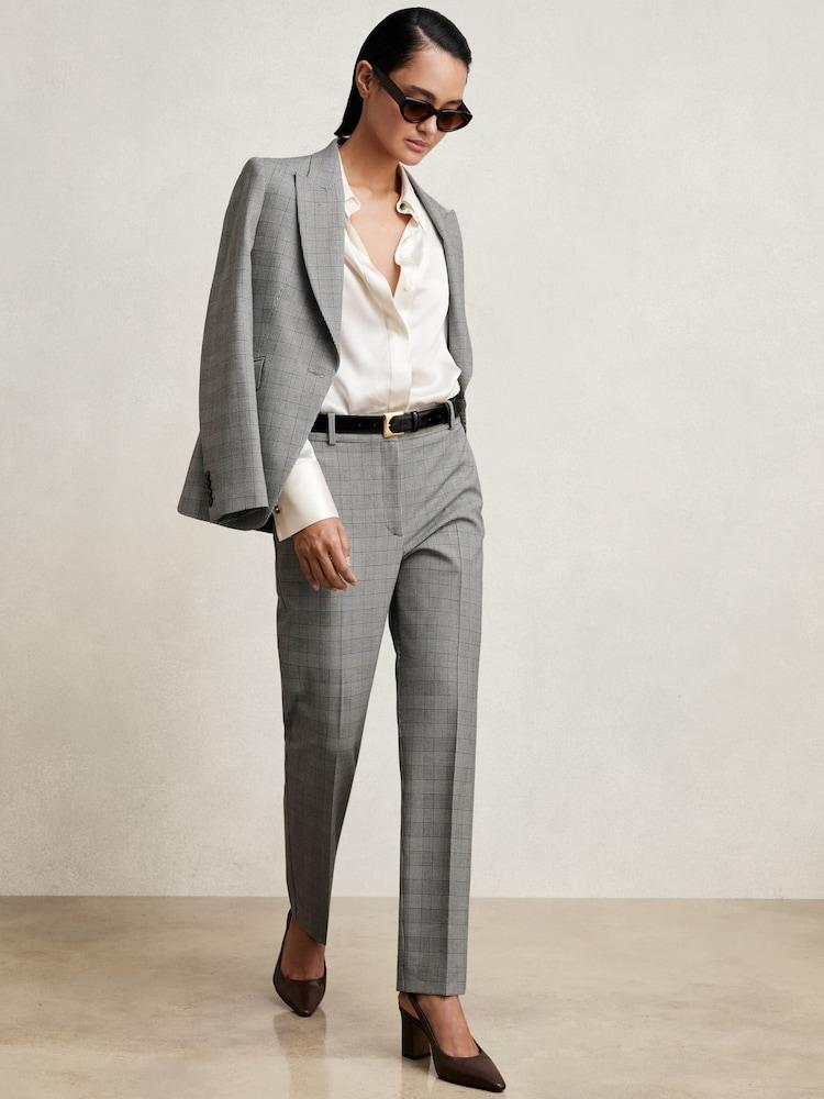 reiss Petite Check Slim-Fit Suit Trousers in Grey