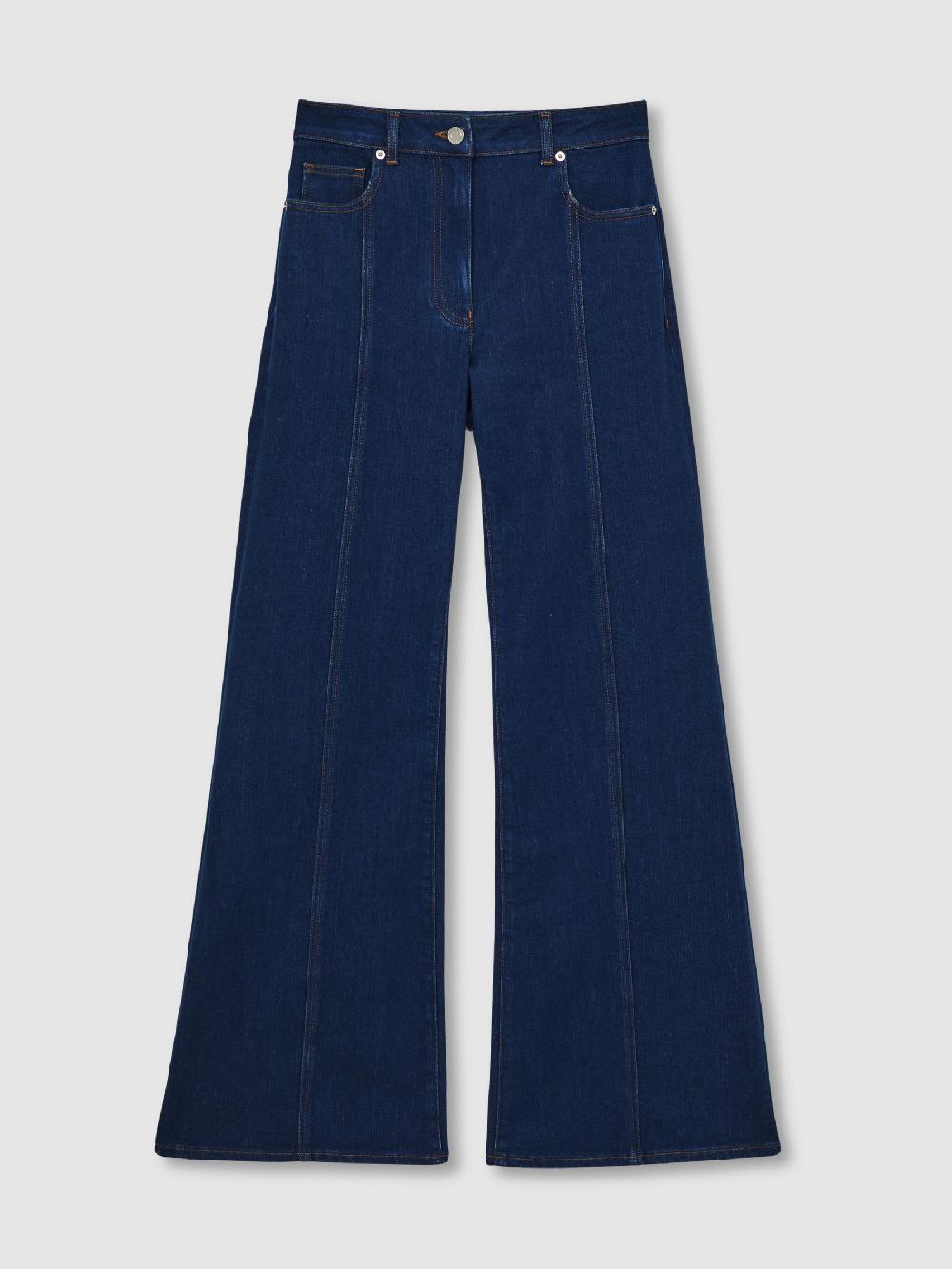 Reiss Petite Flared Seam-Detail Jeans In Blue