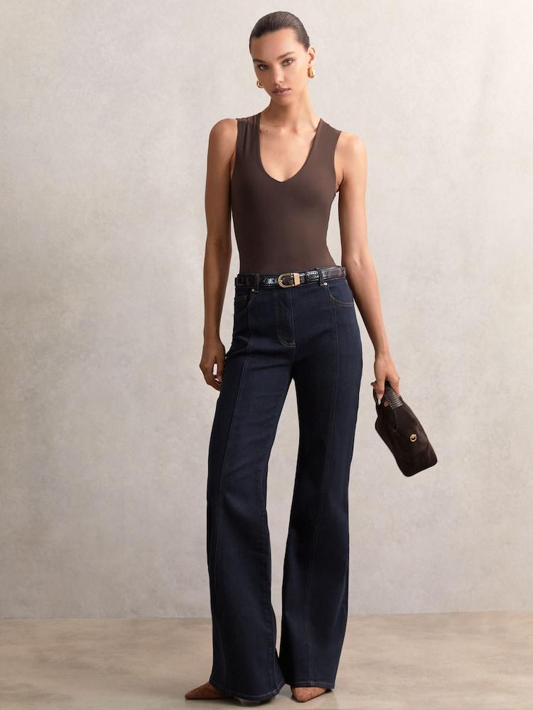 reiss Petite Flared Seam-Detail Jeans in Indigo