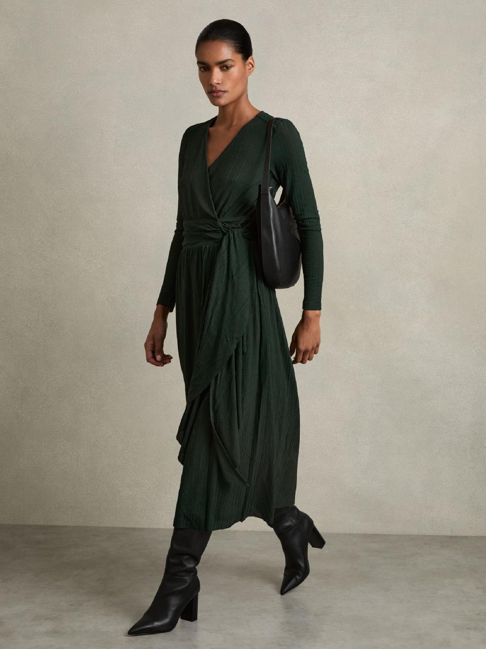 Reiss Petite Jersey Wrap-Tie Midi Dress In Green