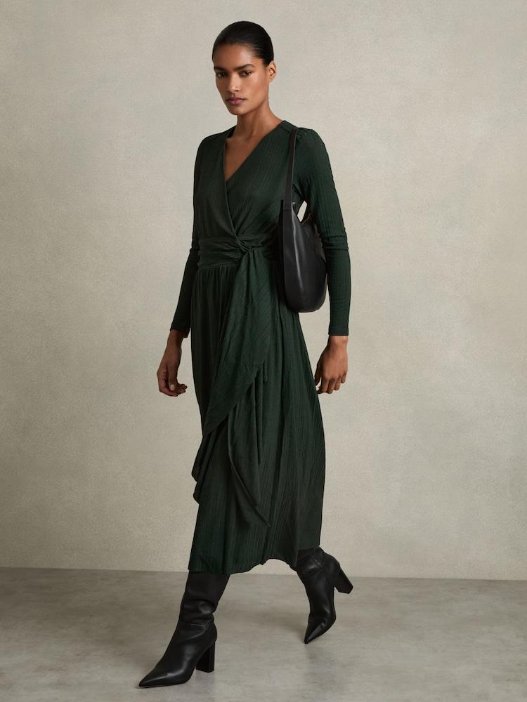 reiss Petite Jersey Wrap-Tie Midi Dress in Green