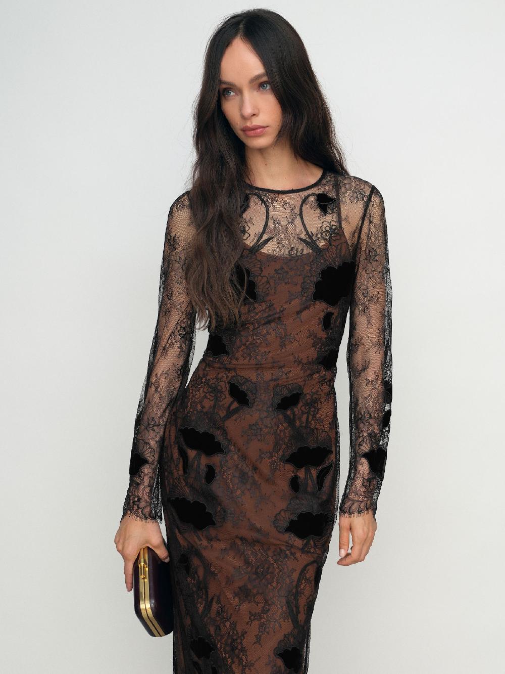 Reiss Petite Lace Overlay Midi Dress In Black