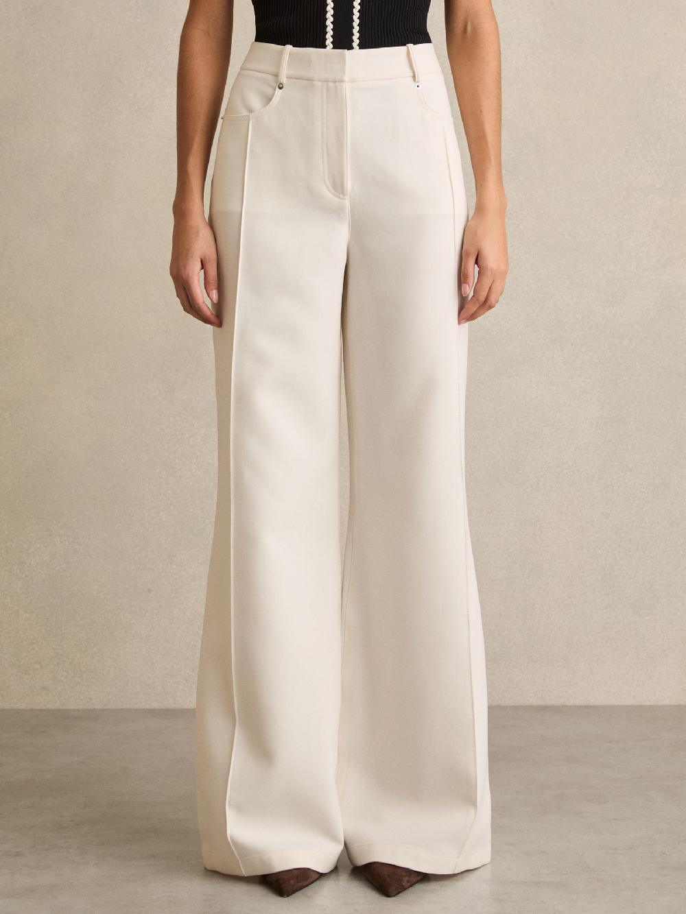 Reiss Petite Palazzo Tailored Trousers In Ivory