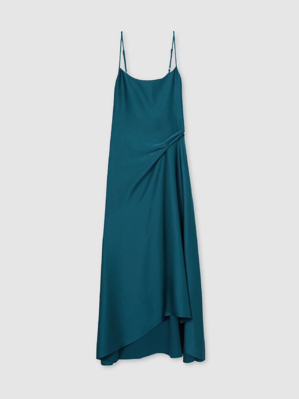 Reiss Petite Satin Drape-Detail Slip Dress In Teal