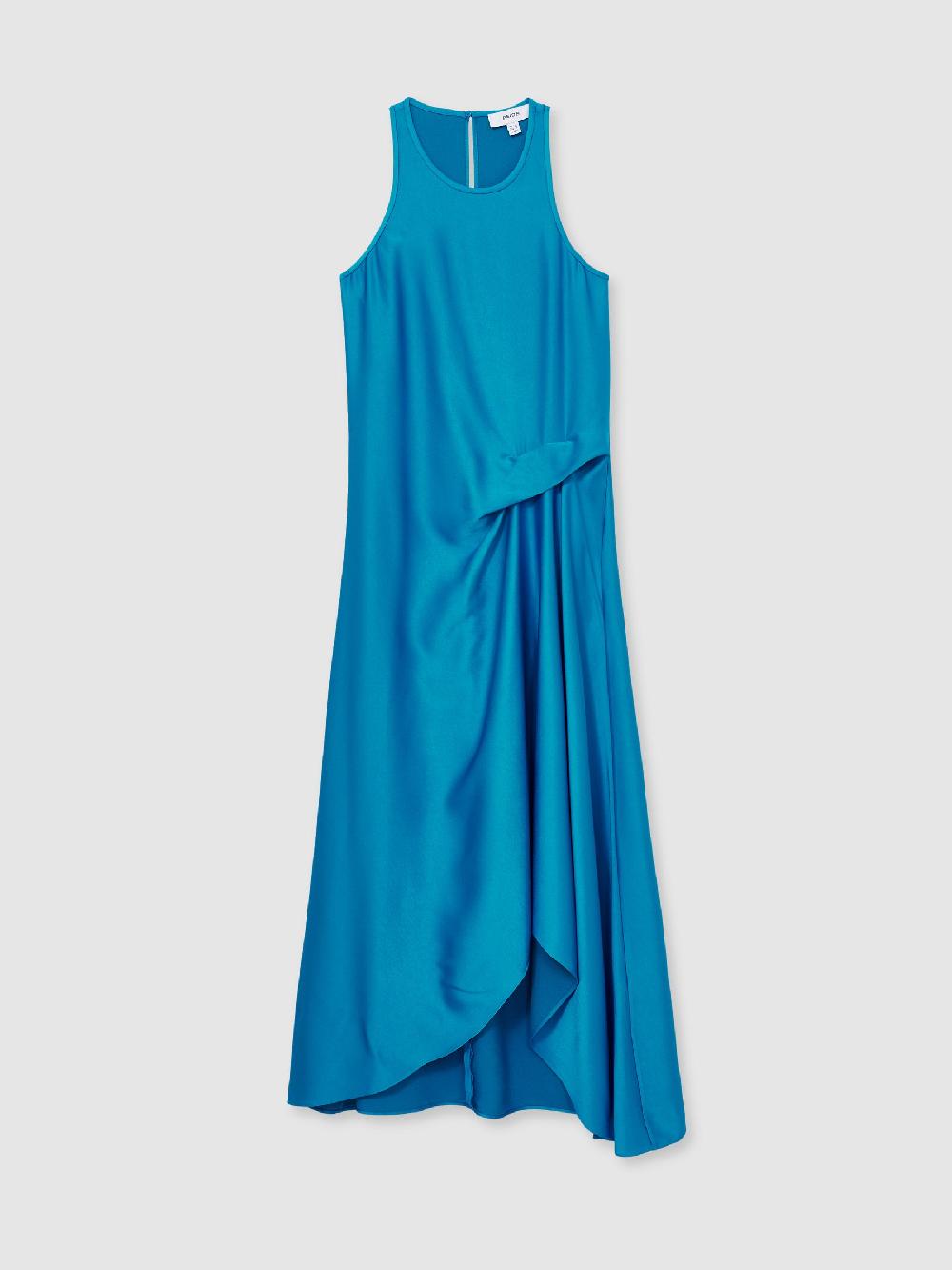 Reiss Petite Satin Drape Tuck Midi Dress In Blue