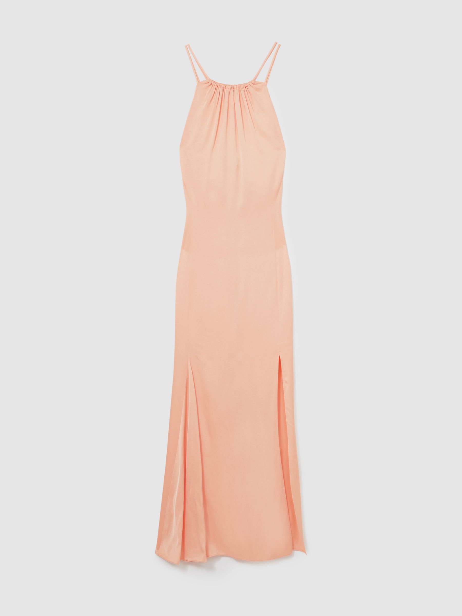 Reiss Petite Satin Halterneck Maxi Dress In Peach