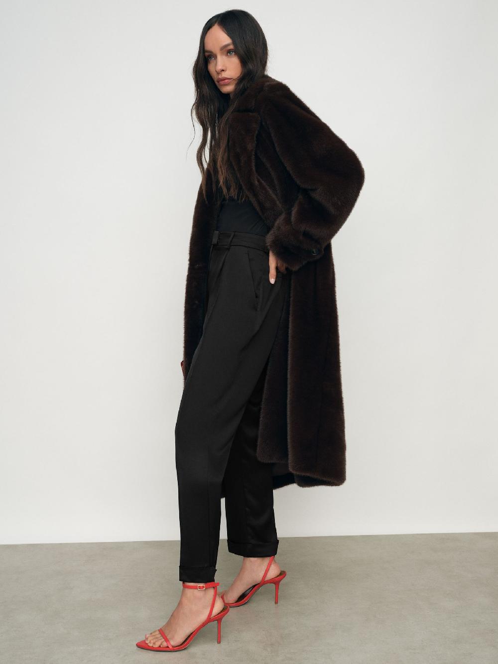 Reiss Petite Satin Tapered Trousers In Black