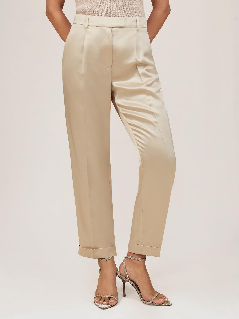Reiss Petite Satin Tapered Trousers In Neutral