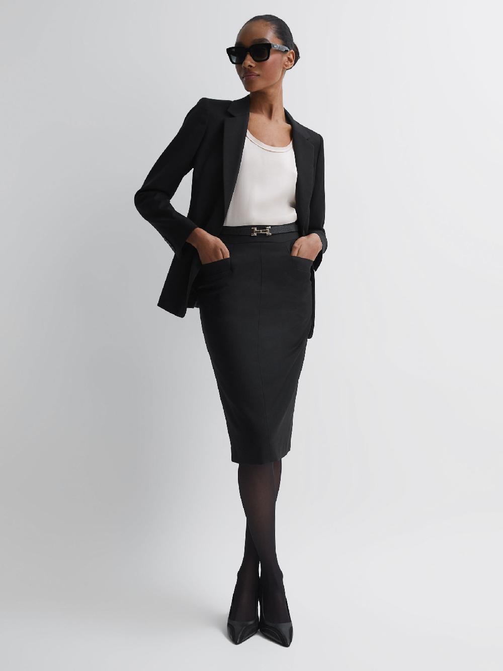 Reiss Petite Tailored Pencil Skirt In Black