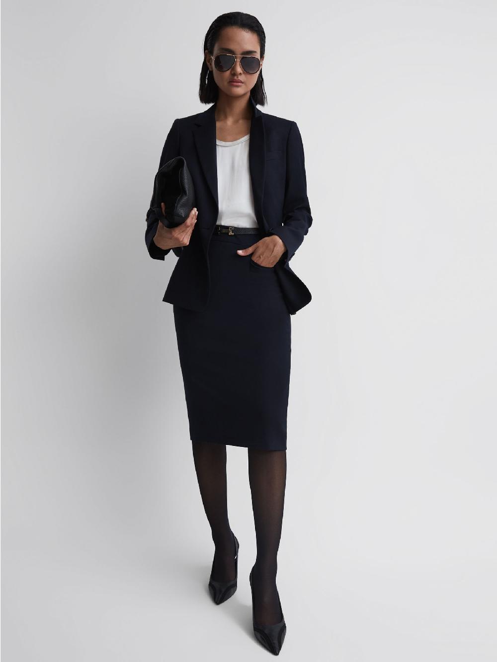 Reiss Petite Tailored Pencil Skirt In Navy