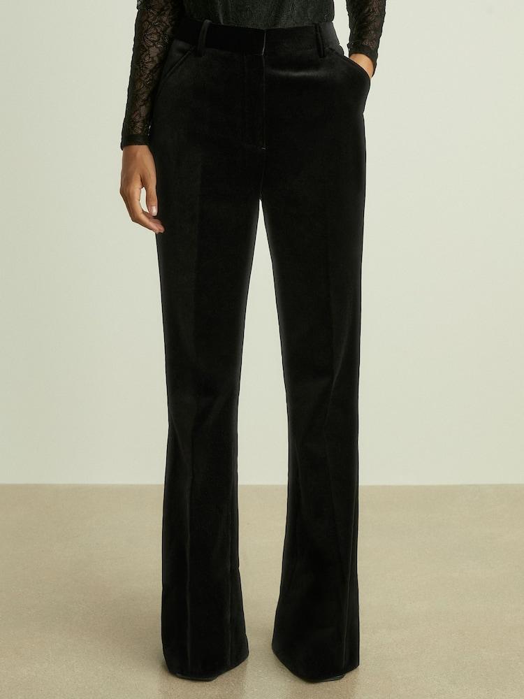 reiss Petite Velvet Flared Suit Trousers in Black